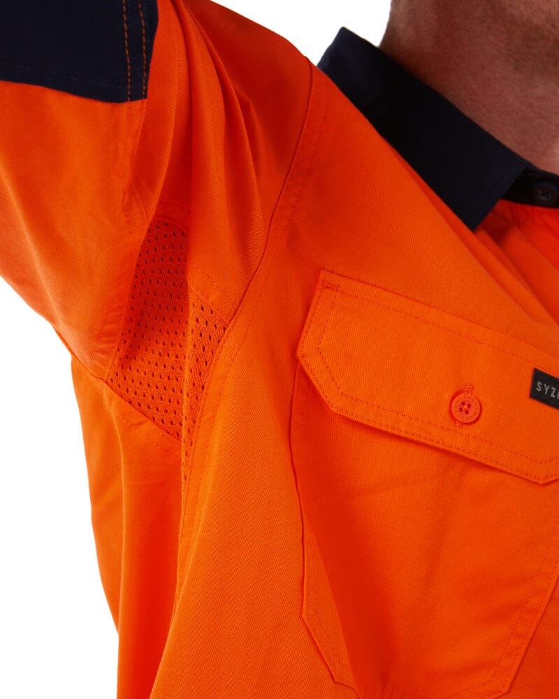 Closed Front Long Sleeve Shirt - Orange/Navy