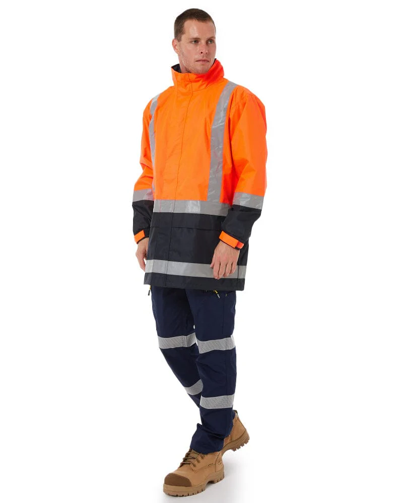 Taped Hi Vis Rain Shell Jacket - Orange/Navy