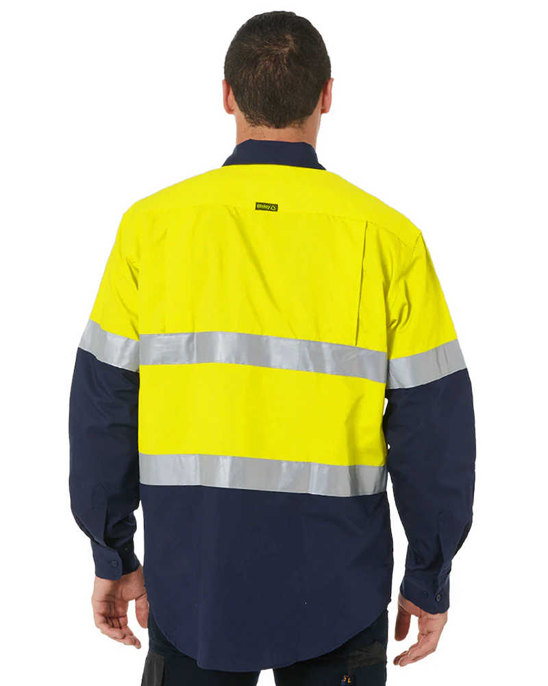 Hi Vis Recycled LS Drill Shirt - Yellow/Navy