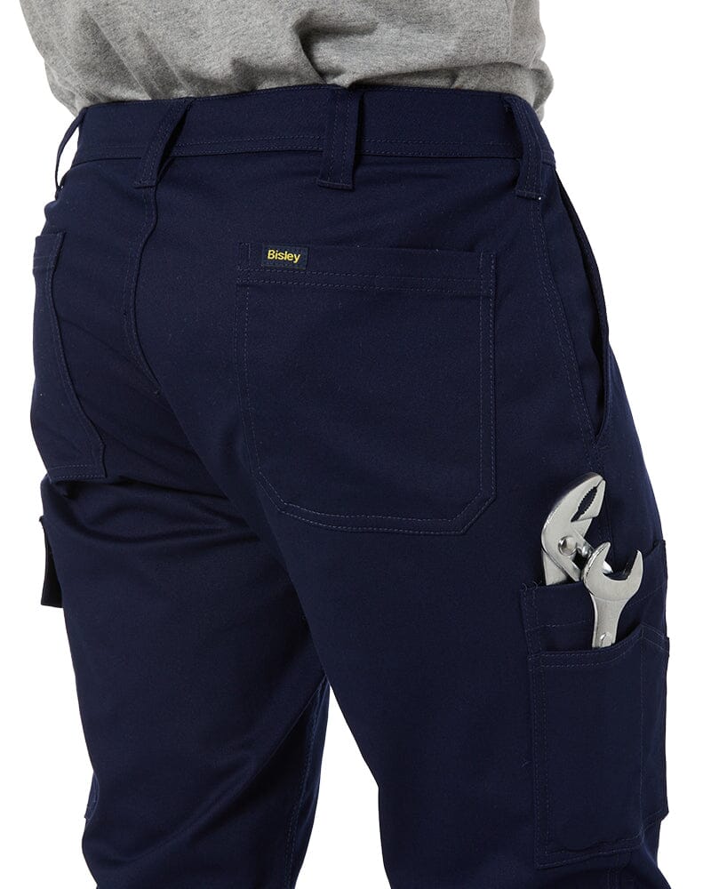 Stretch Cotton Drill Cargo Cuffed Pants - Navy