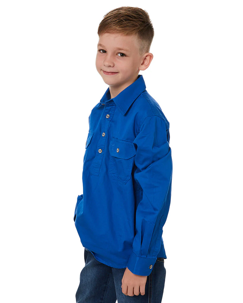 Kids Closed Front Shirt LS - Cobalt