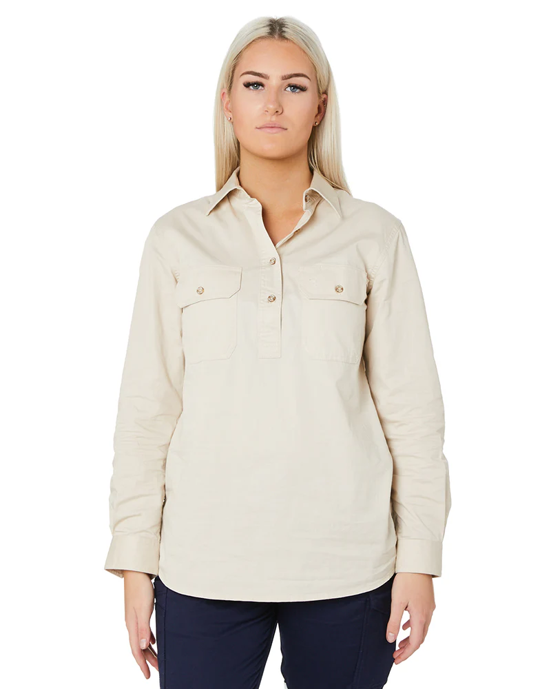 Ladies Closed Front Shirt LS - Stone