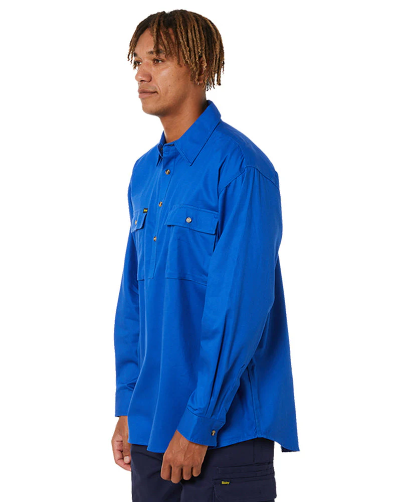 Closed Front Mens Cotton Drill LS Shirt - Royal