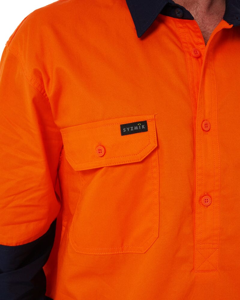 Closed Front Long Sleeve Shirt - Orange/Navy