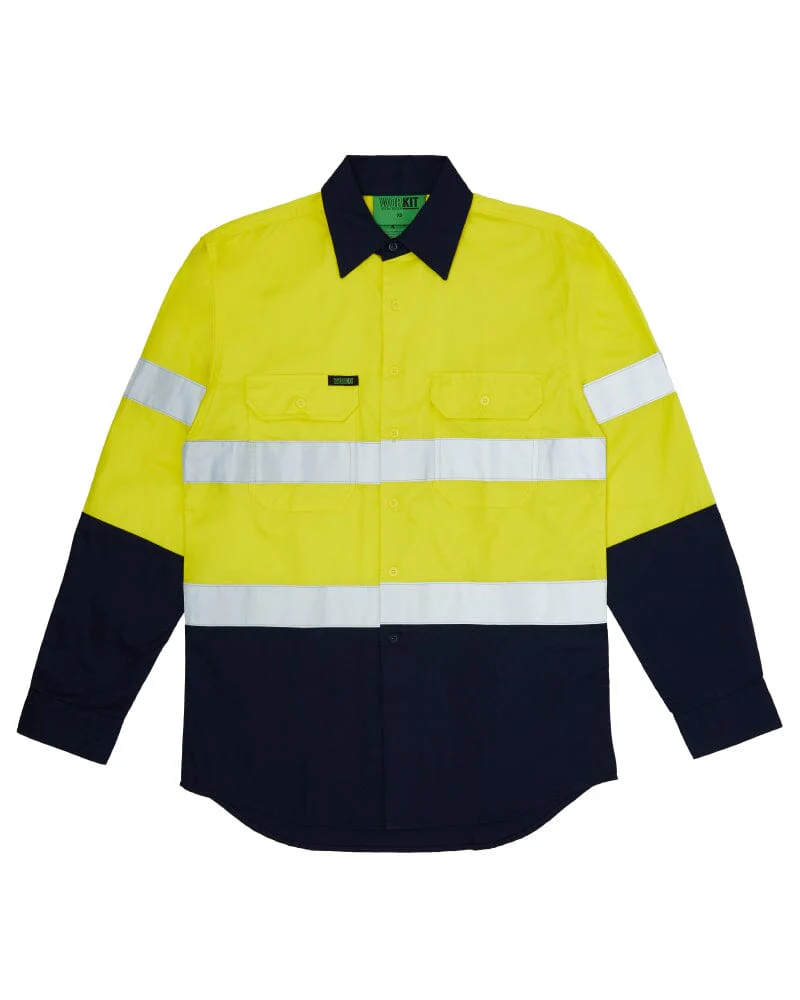 Hi Vis Taped Lightweight Cotton Shirt LS - Yellow/Navy