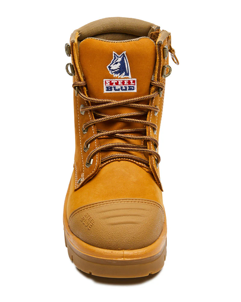 Argyle Lace Up Safety Boot with Zip and Scuff Cap - Wheat