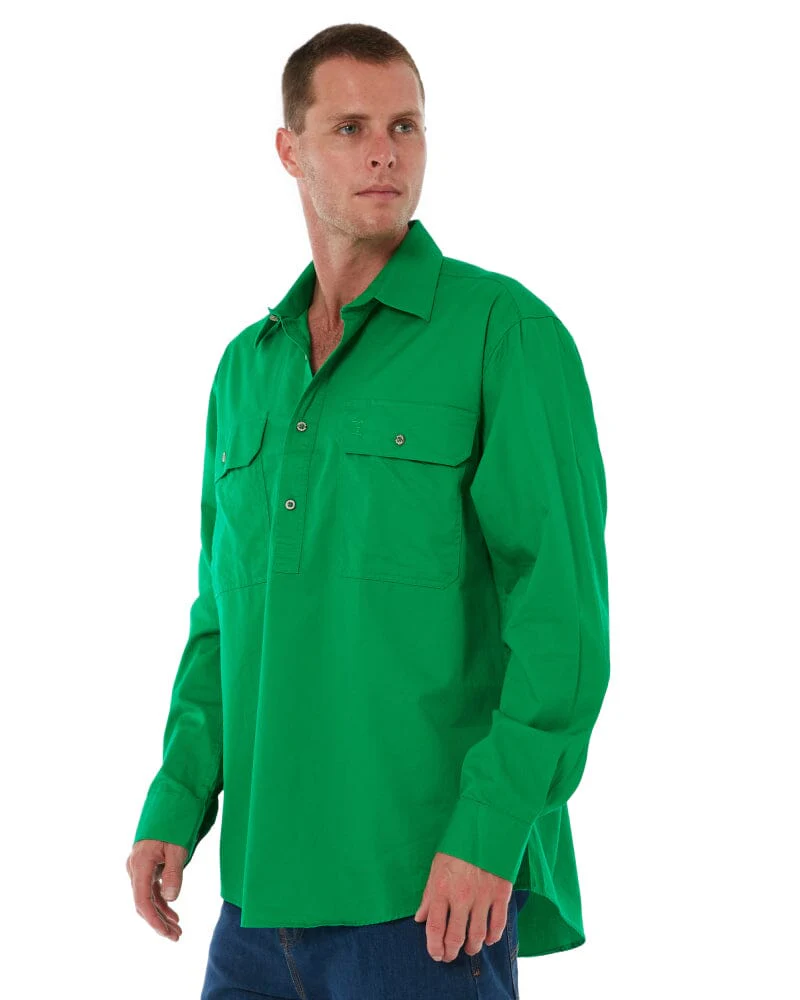 Closed Front Cotton Twill Shirt LS - Emerald