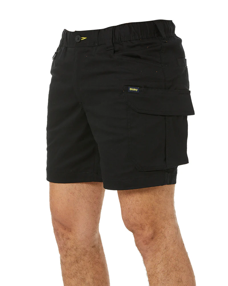 Stretch Cotton Elastic Waist Cargo Short - Black