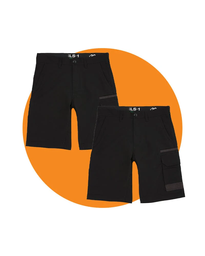 Tradies LS-1 Lightweight Cargo Work Short 2 Value Pack - Black/Black