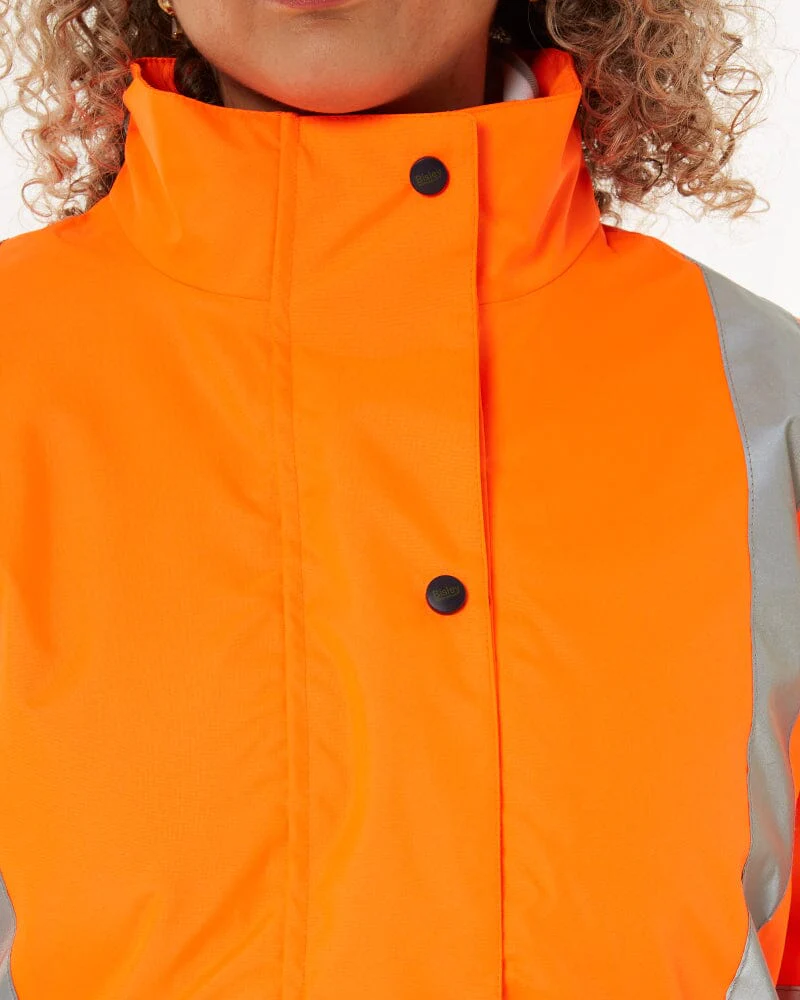 Womens Taped Hi Vis 5 In 1 Rain Jacket - Orange/Navy
