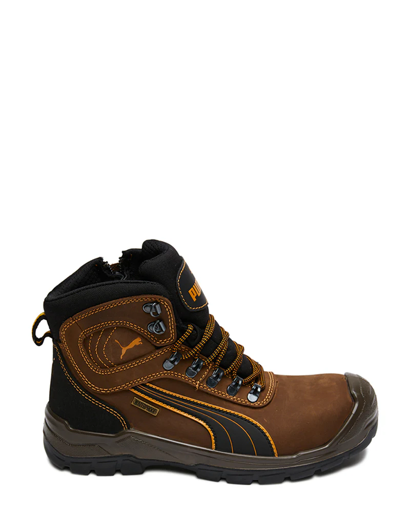 Scuff Cap Waterproof Work Boot With Zip - Brown/Yellow