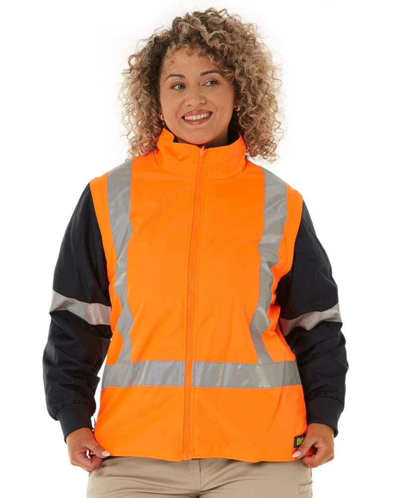 Womens Taped Hi Vis 5 In 1 Rain Jacket - Orange/Navy