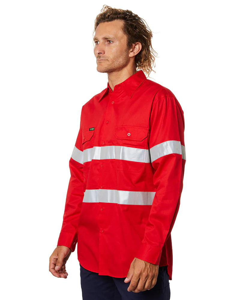 Hi Vis Taped Lightweight Cotton Shirt LS - Red