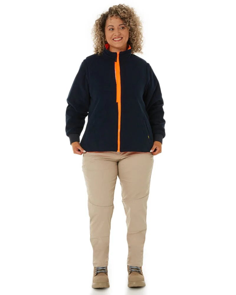 Womens Taped Hi Vis 5 In 1 Rain Jacket - Orange/Navy