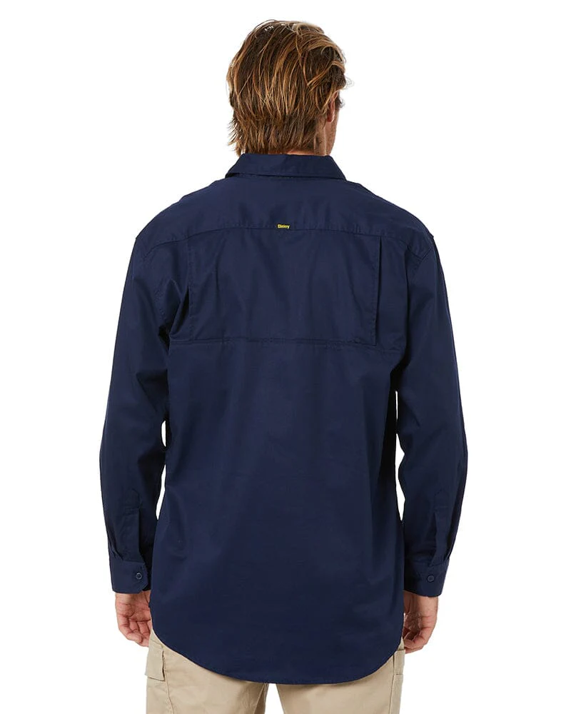 Closed Front Mens Lightweight LS Drill Shirt - Navy
