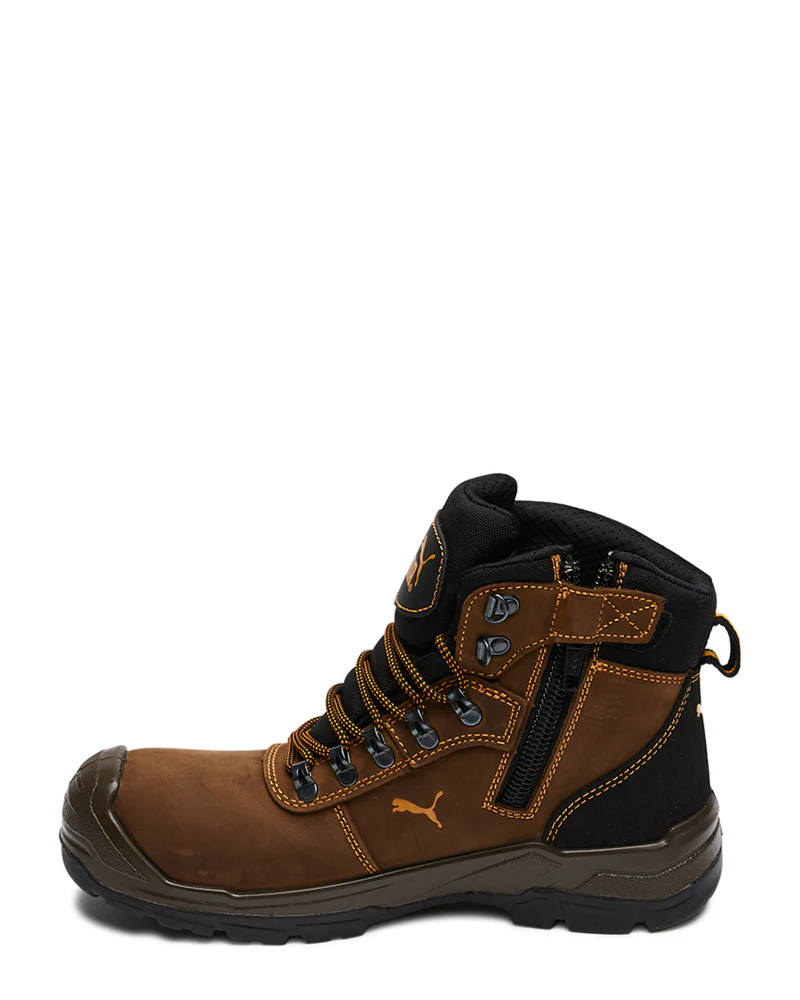 Scuff Cap Waterproof Work Boot With Zip - Brown/Yellow