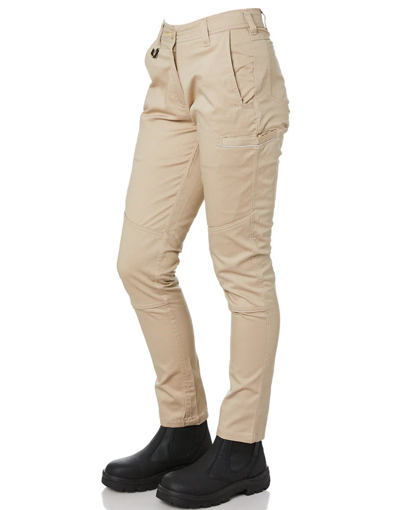 Womens Mid Rise Stretch Cotton Pants - Stone