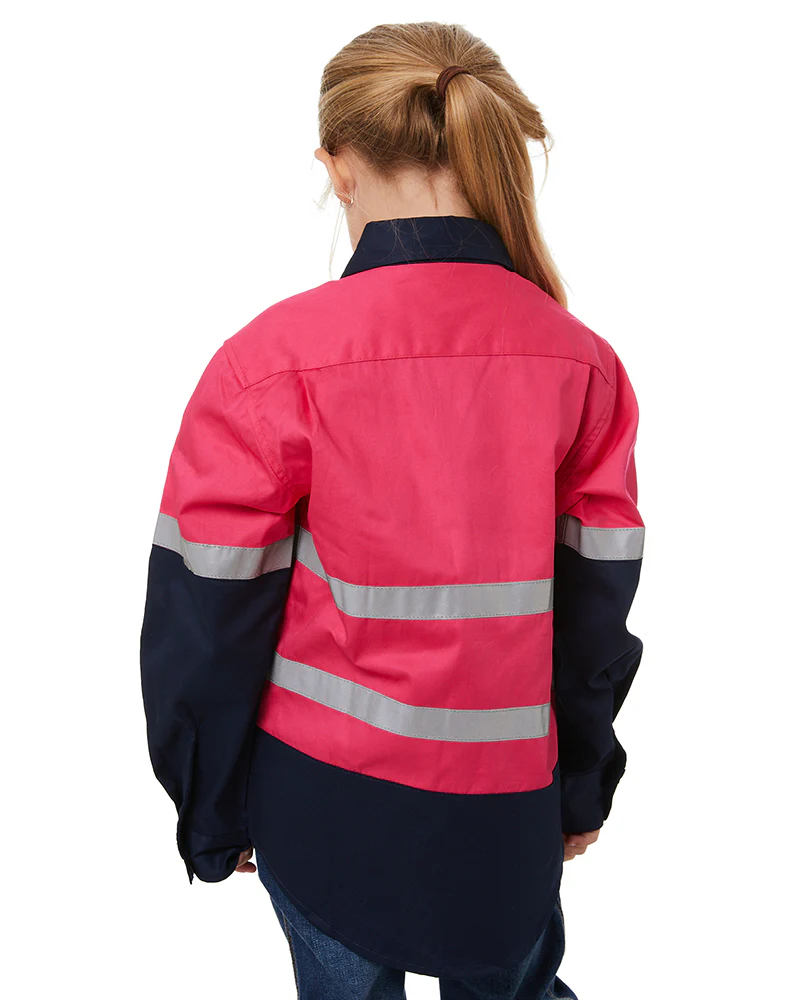 Hi Vis 2 Tone Open Front Kids Shirt - Pink/Navy