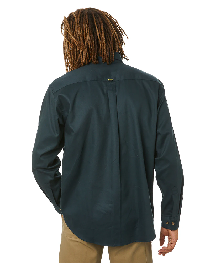 Closed Front Mens Cotton Drill LS Shirt - Green