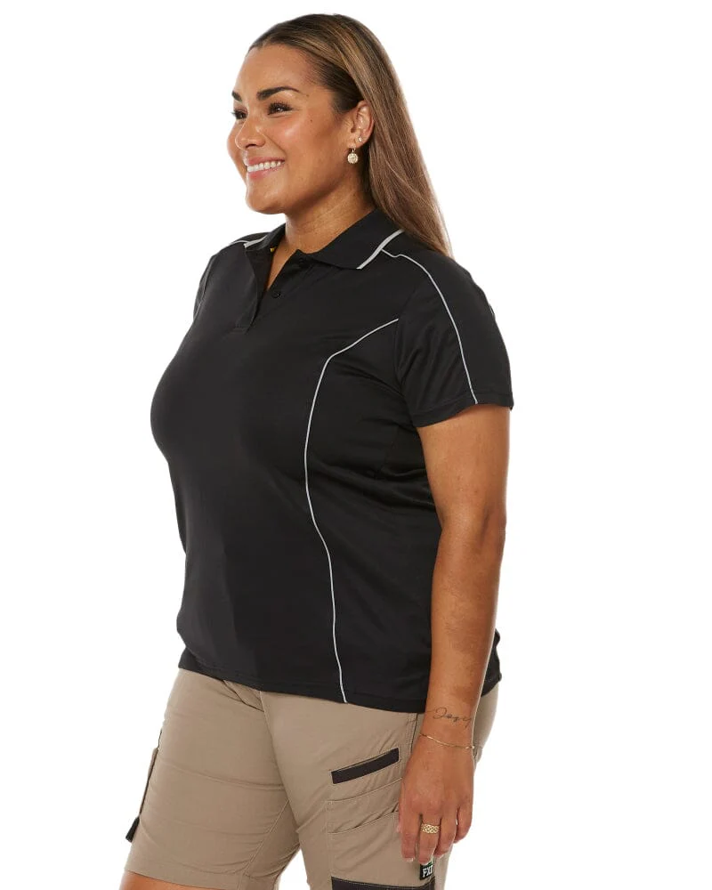 Womens Cool Mesh Polo Shirt With Reflective Piping - Black