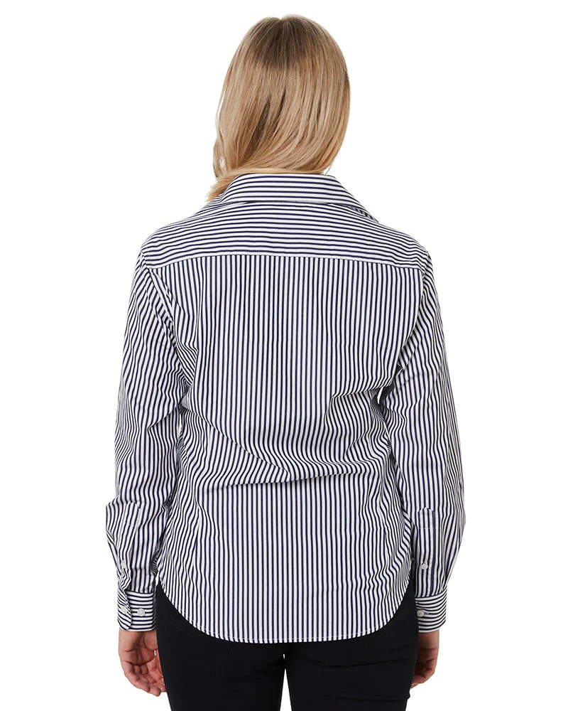 Ladies LS Shirt - Navy/White