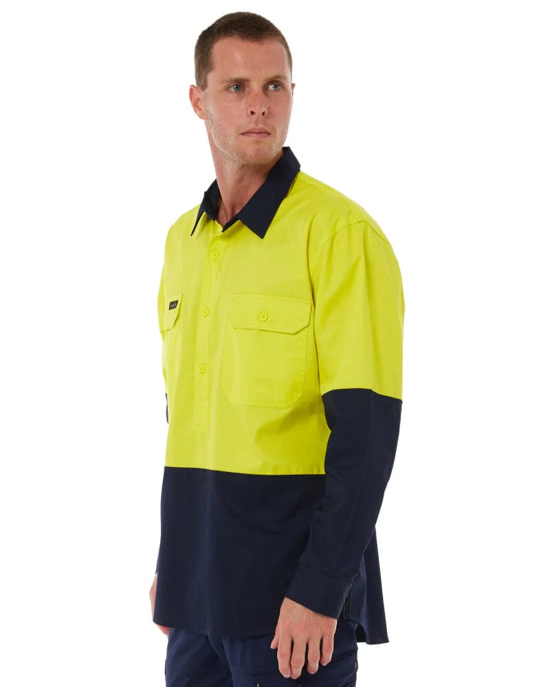 Closed Front Long Sleeve Shirt - Yellow/Navy