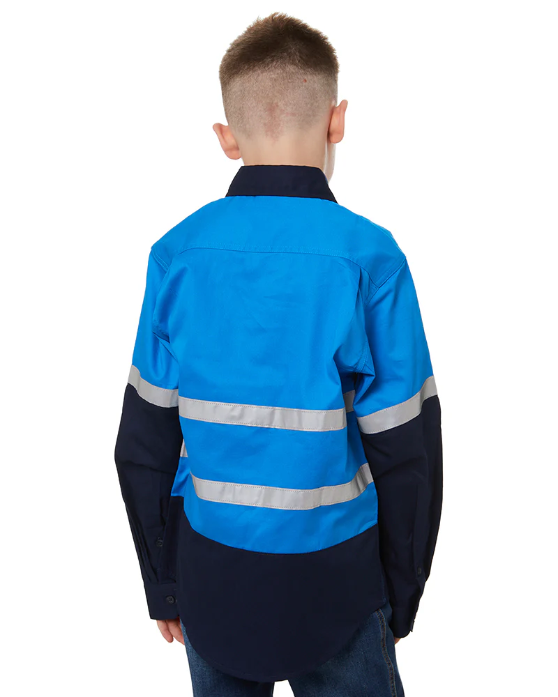 Hi Vis 2 Tone Open Front Kids Shirt - Blue/Navy