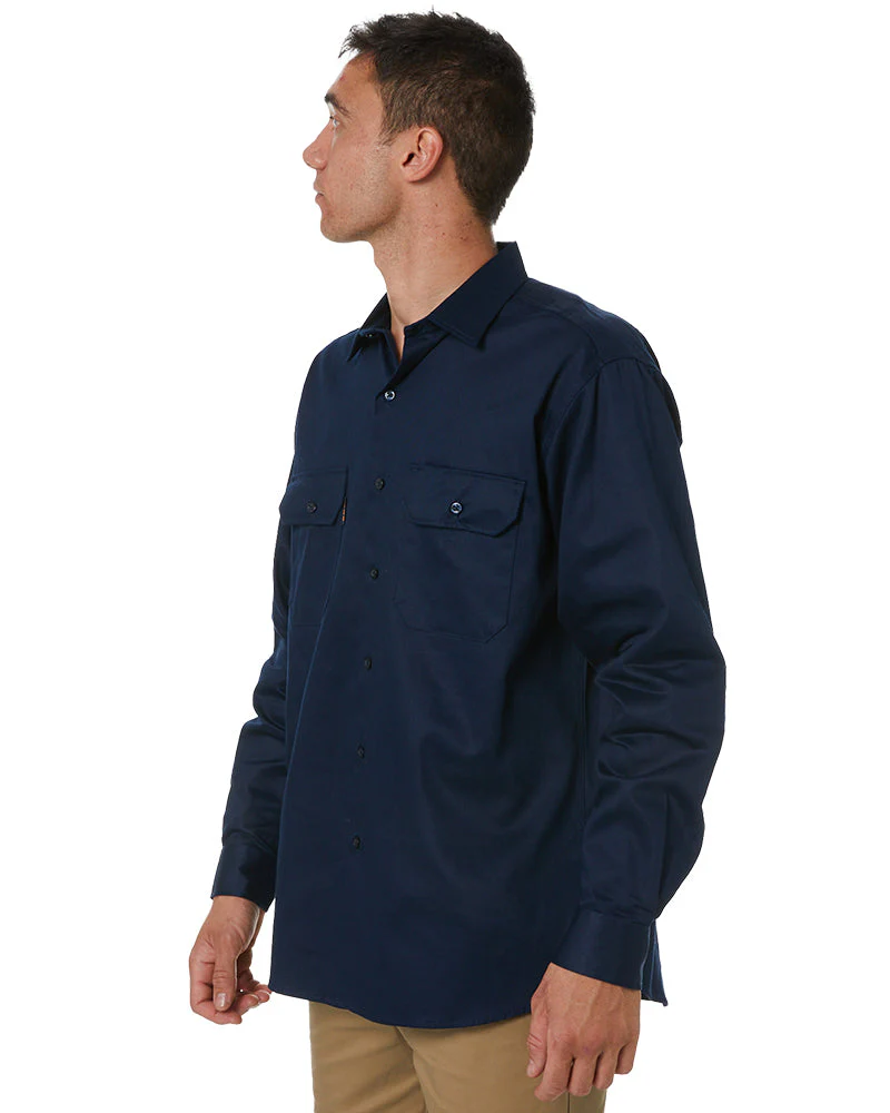 Cotton Drill Work Shirt Long Sleeve - Navy