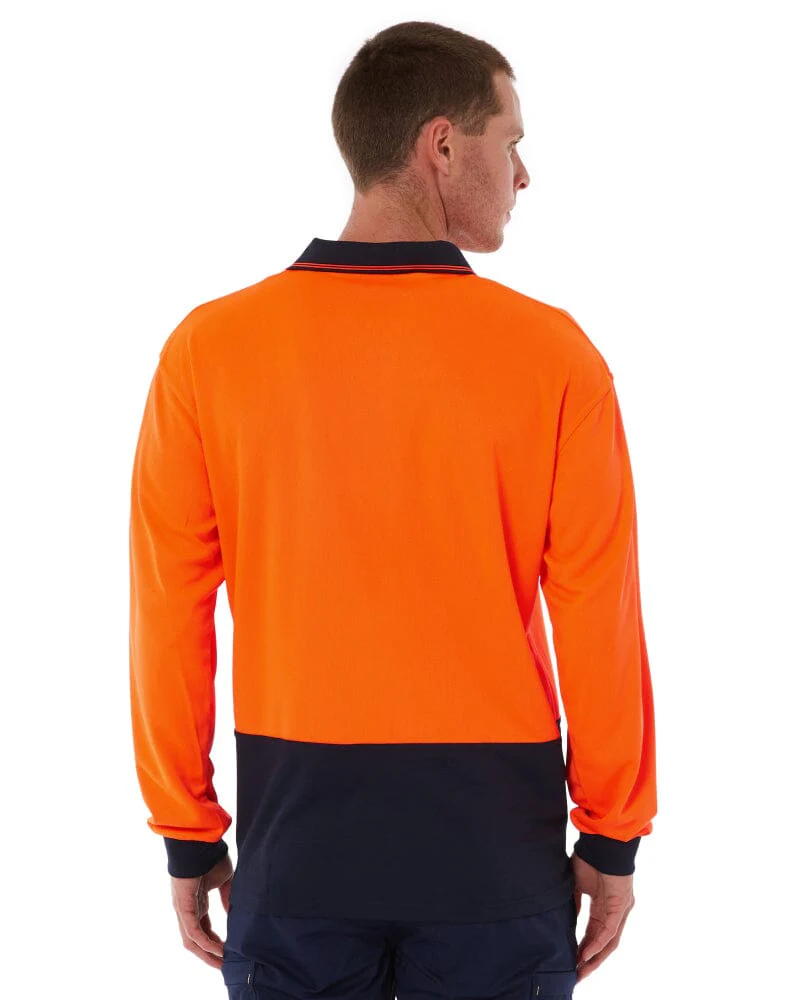 Hi Vis Basic Long Sleeve Polo - Orange/Navy