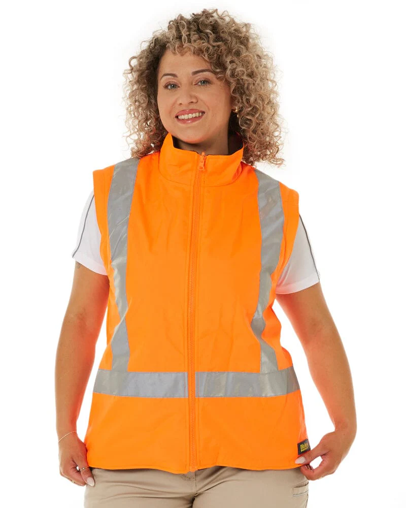 Womens Taped Hi Vis 5 In 1 Rain Jacket - Orange/Navy