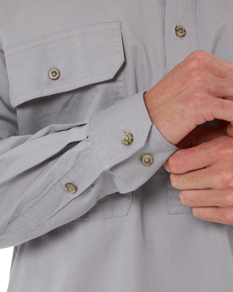 Closed Front Cotton Twill Shirt LS - Silver