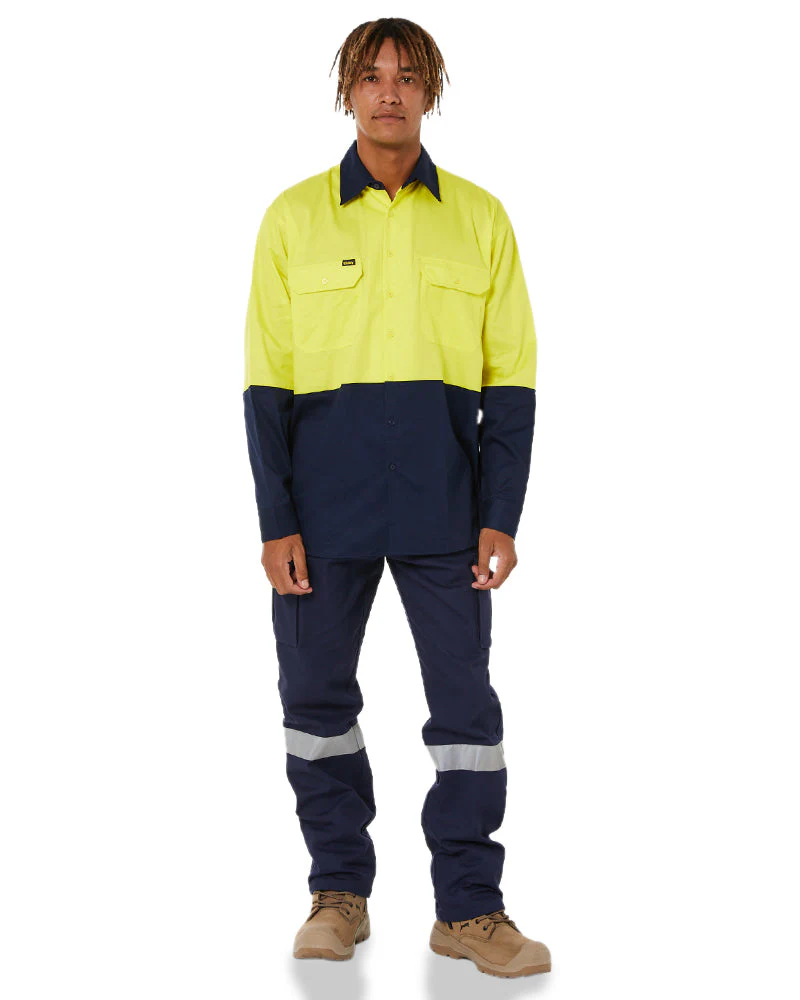 Cool Lightweight Drill Shirt LS - Yellow/Navy