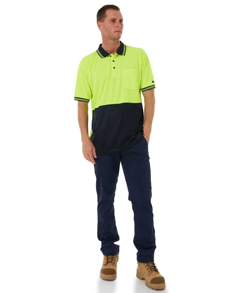 Hi Vis SS Traditional Polo - Lime/Navy