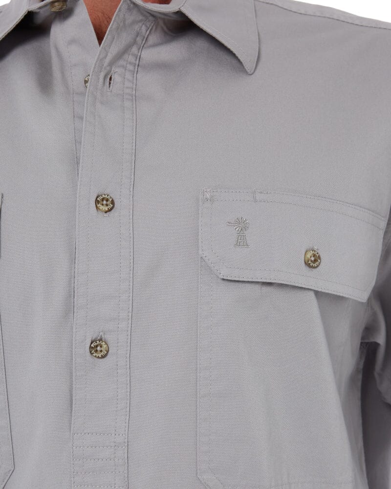 Closed Front Cotton Twill Shirt LS - Silver