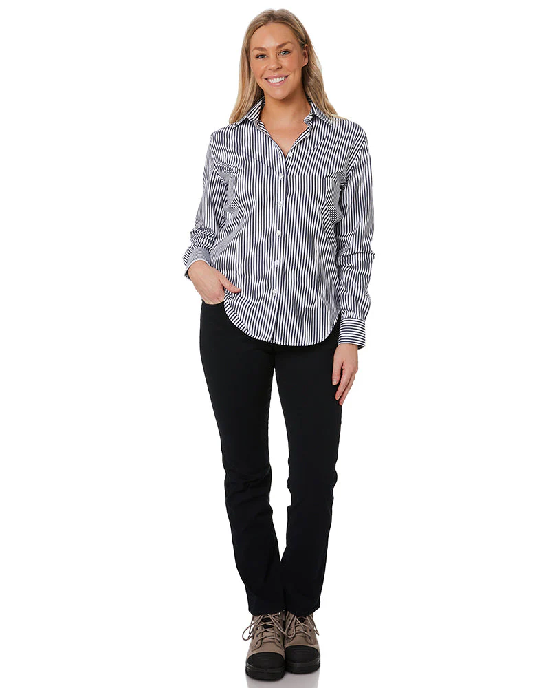 Ladies LS Shirt - Navy/White