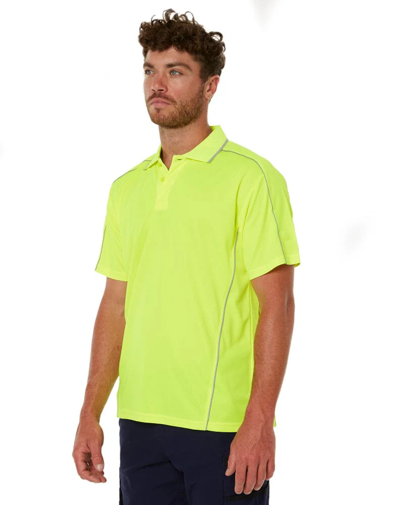 Cool Mesh Polo Shirt With Reflective Piping - Hi Vis Yellow