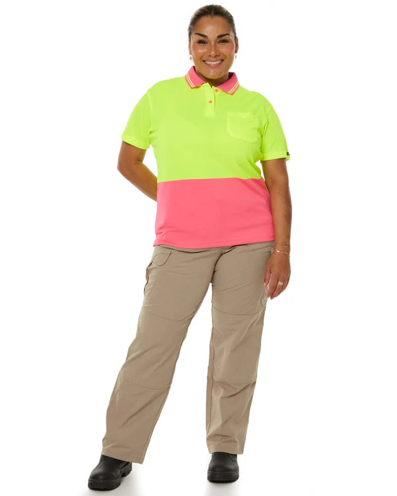 Ladies Hi Vis SS Polo - Lime/Pink
