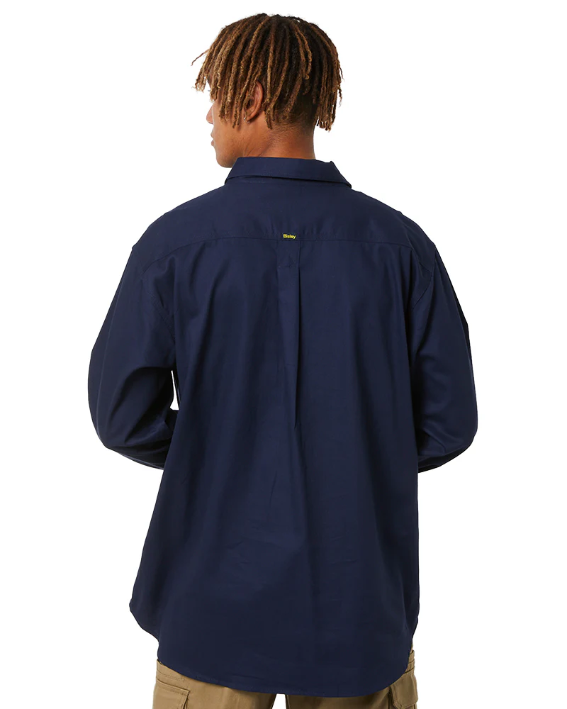 Closed Front Mens Cotton Drill LS Shirt - Navy