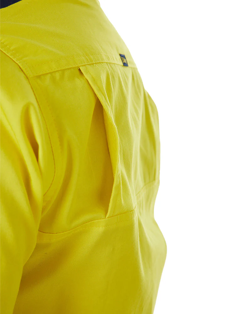 Womens Hi Vis Cool Lightweight SS Drill Shirt - Yellow/Navy