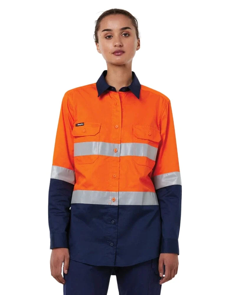 Womens Vented Drill Shirt Taped - Orange/Navy