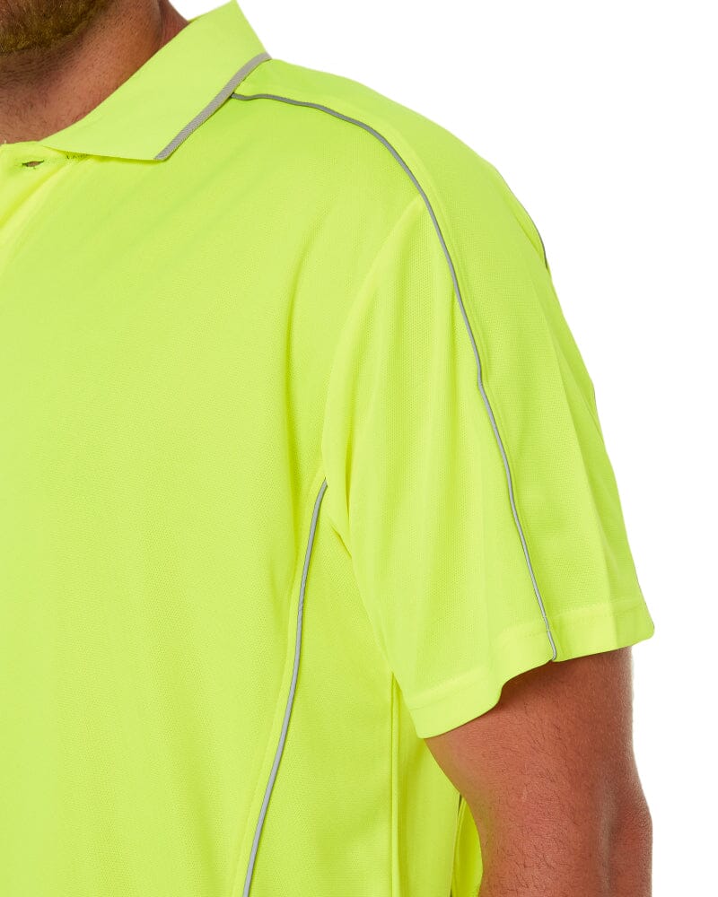 Cool Mesh Polo Shirt With Reflective Piping - Hi Vis Yellow
