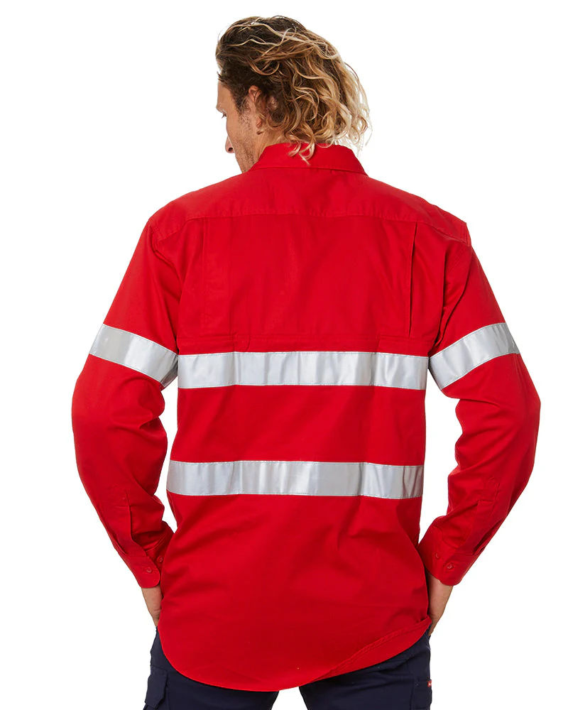 Hi Vis Taped Lightweight Cotton Shirt LS - Red