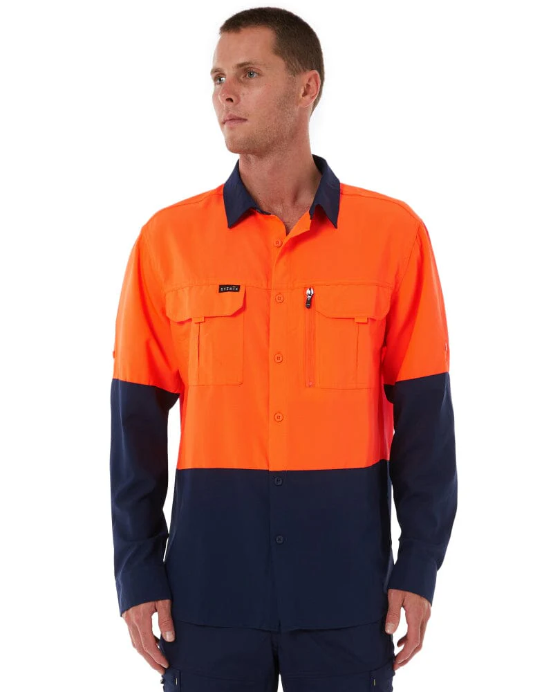 Hi Vis Outdoor Long Sleeve Shirt - Orange/Navy