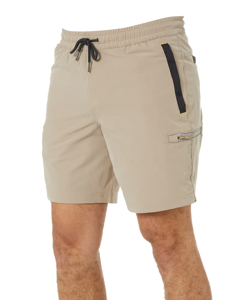 Flex and Move Tradie 4 Way Stretch Elastic Waist Cargo Short - Stone
