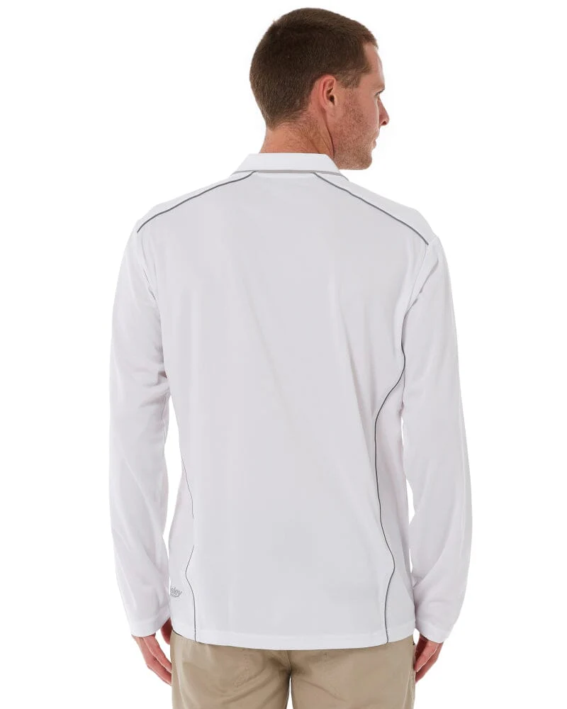 Cool Mesh LS Polo Shirt With Reflective Piping - White