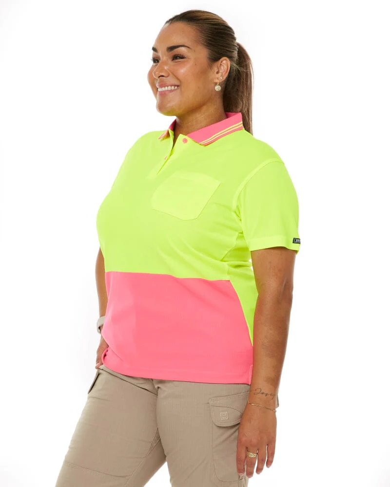 Ladies Hi Vis SS Polo - Lime/Pink