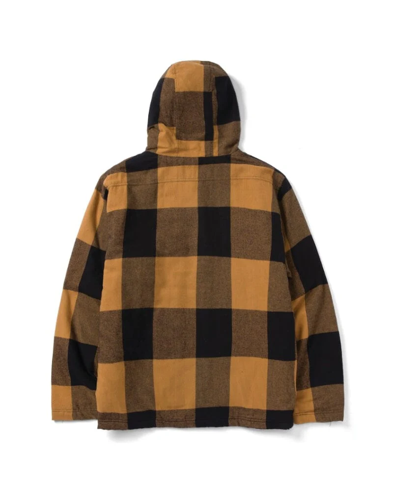 Hooded Flannel Shirt Jacket - Black/Bronze