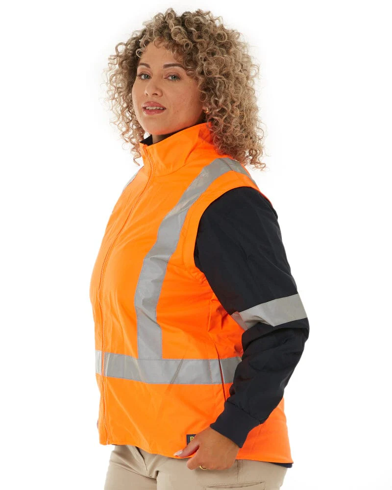 Womens Taped Hi Vis 5 In 1 Rain Jacket - Orange/Navy