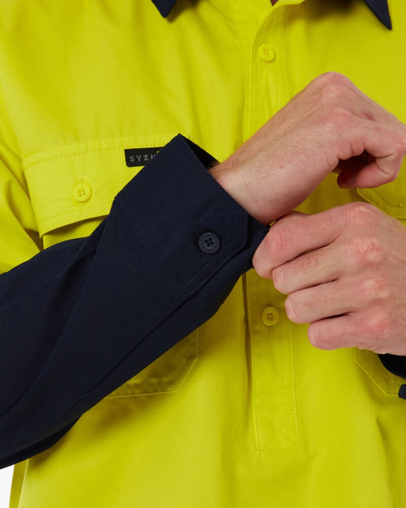 Closed Front Long Sleeve Shirt - Yellow/Navy