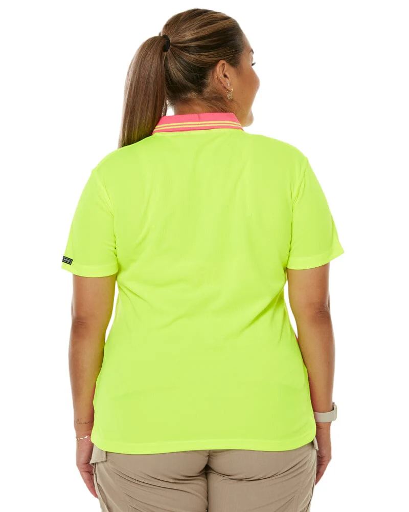 Ladies Hi Vis SS Polo - Lime/Pink